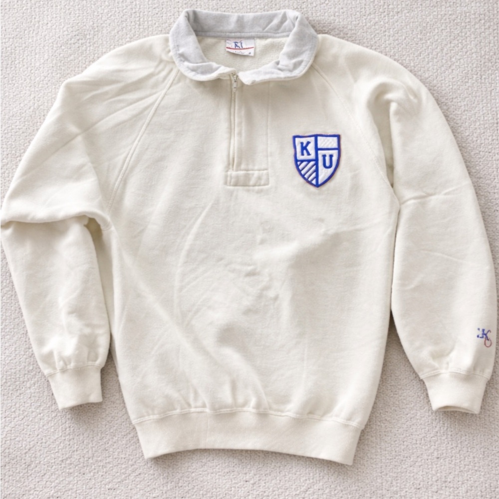 Vintage University of Kansas Jayhawks Sweatshirt KU Crest Half Zip XL 90s